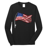 American Flag Fishing Rod 4th Of July Patriotic Fisherman Long Sleeve Shirt