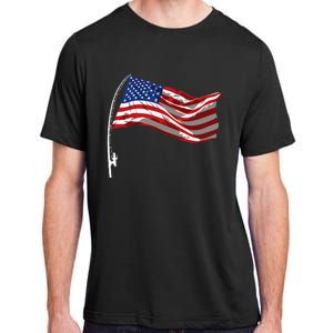 American Flag Fishing Rod 4th Of July Patriotic Fisherman Adult ChromaSoft Performance T-Shirt