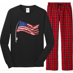 American Flag Fishing Rod 4th Of July Patriotic Fisherman Long Sleeve Pajama Set