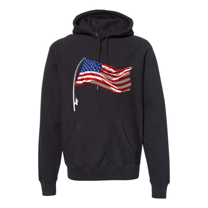 American Flag Fishing Rod 4th Of July Patriotic Fisherman Premium Hoodie