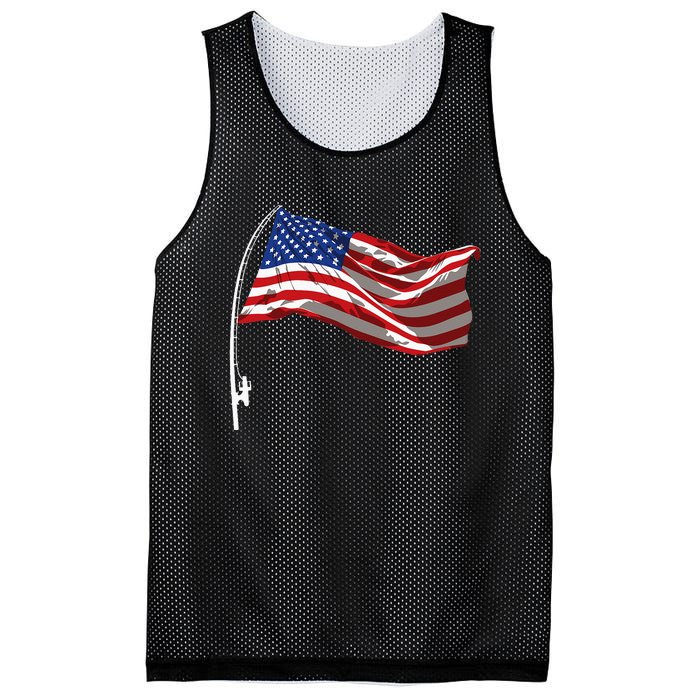 American Flag Fishing Rod 4th Of July Patriotic Fisherman Mesh Reversible Basketball Jersey Tank