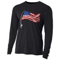 American Flag Fishing Rod 4th Of July Patriotic Fisherman Cooling Performance Long Sleeve Crew