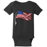 American Flag Fishing Rod 4th Of July Patriotic Fisherman Baby Bodysuit