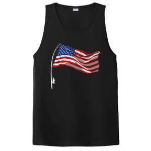 American Flag Fishing Rod 4th Of July Patriotic Fisherman PosiCharge Competitor Tank