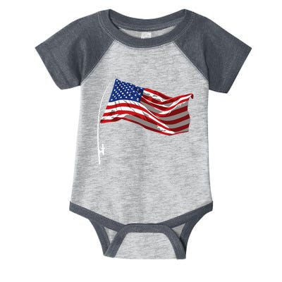 American Flag Fishing Rod 4th Of July Patriotic Fisherman Infant Baby Jersey Bodysuit