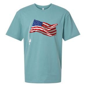 American Flag Fishing Rod 4th Of July Patriotic Fisherman Sueded Cloud Jersey T-Shirt