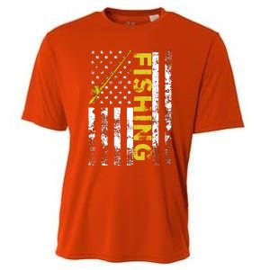 American Flag Fishing Rod Usa Patriotic Gift Cooling Performance Crew T-Shirt