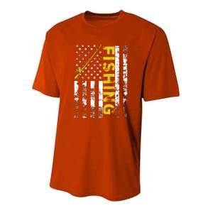 American Flag Fishing Rod Usa Patriotic Gift Youth Performance Sprint T-Shirt