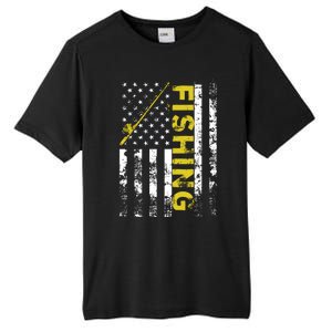 American Flag Fishing Rod Usa Patriotic Gift Tall Fusion ChromaSoft Performance T-Shirt