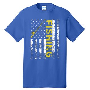 American Flag Fishing Rod Usa Patriotic Gift Tall T-Shirt