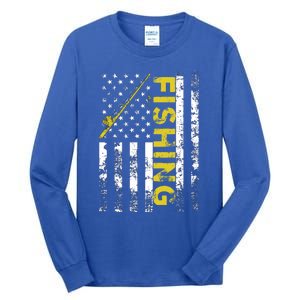 American Flag Fishing Rod Usa Patriotic Gift Tall Long Sleeve T-Shirt