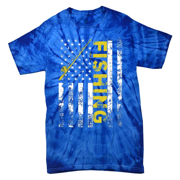 American Flag Fishing Rod Usa Patriotic Gift Tie-Dye T-Shirt