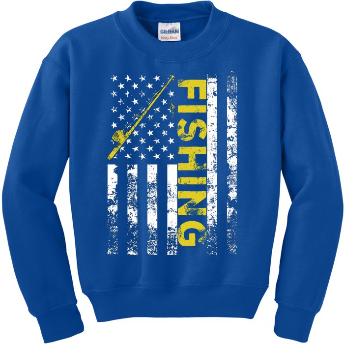 American Flag Fishing Rod Usa Patriotic Gift Kids Sweatshirt