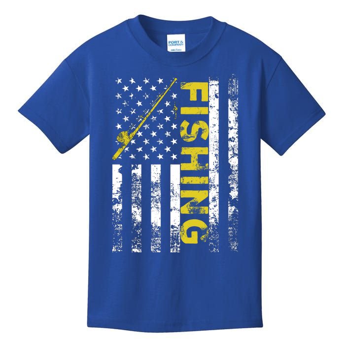 American Flag Fishing Rod Usa Patriotic Gift Kids T-Shirt