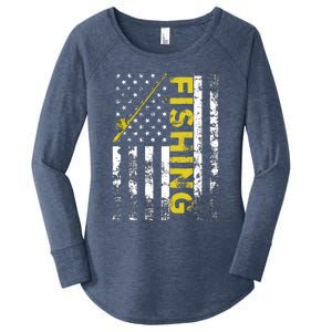 American Flag Fishing Rod Usa Patriotic Gift Women's Perfect Tri Tunic Long Sleeve Shirt