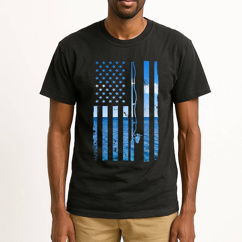 American Flag Fish Fisher Fisherman Funny Bass Fishing Usa Tall T-Shirt
