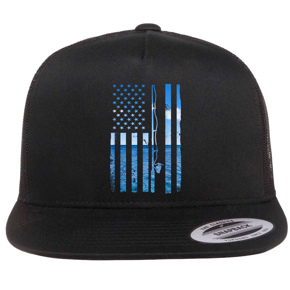 American Flag Fish Fisher Fisherman Funny Bass Fishing Usa Flat Bill Trucker Hat