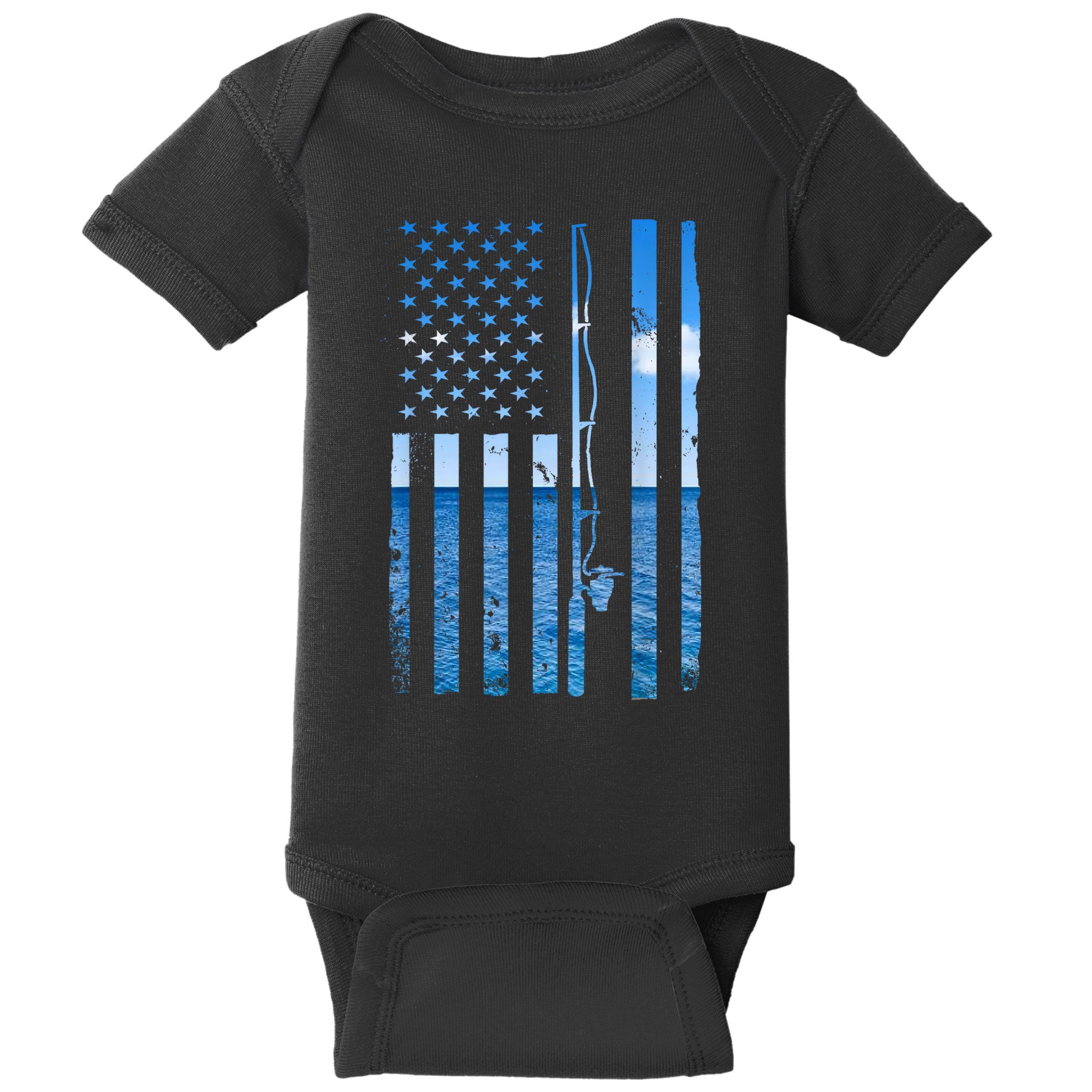 American Flag Fish Fisher Fisherman Funny Bass Fishing Usa Baby Bodysuit