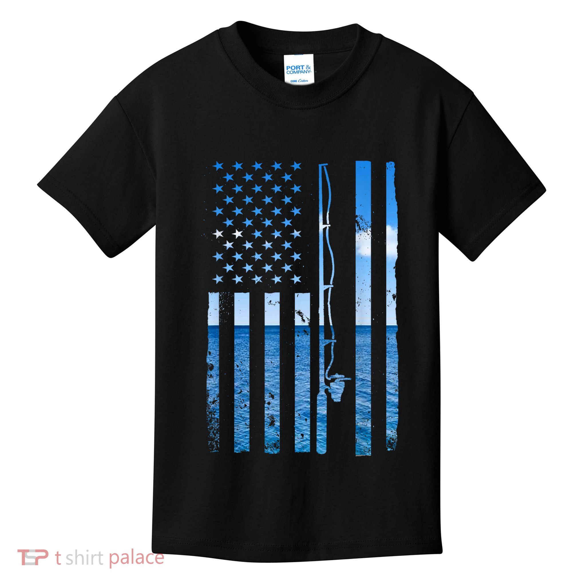 American Flag Fish Fisher Fisherman Funny Bass Fishing Usa Kids T-Shirt