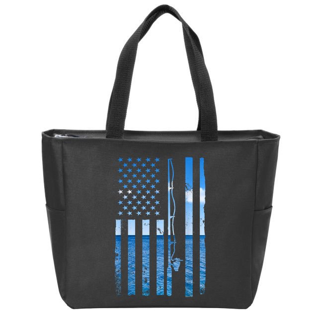 American Flag Fish Fisher Fisherman Funny Bass Fishing Usa Zip Tote Bag