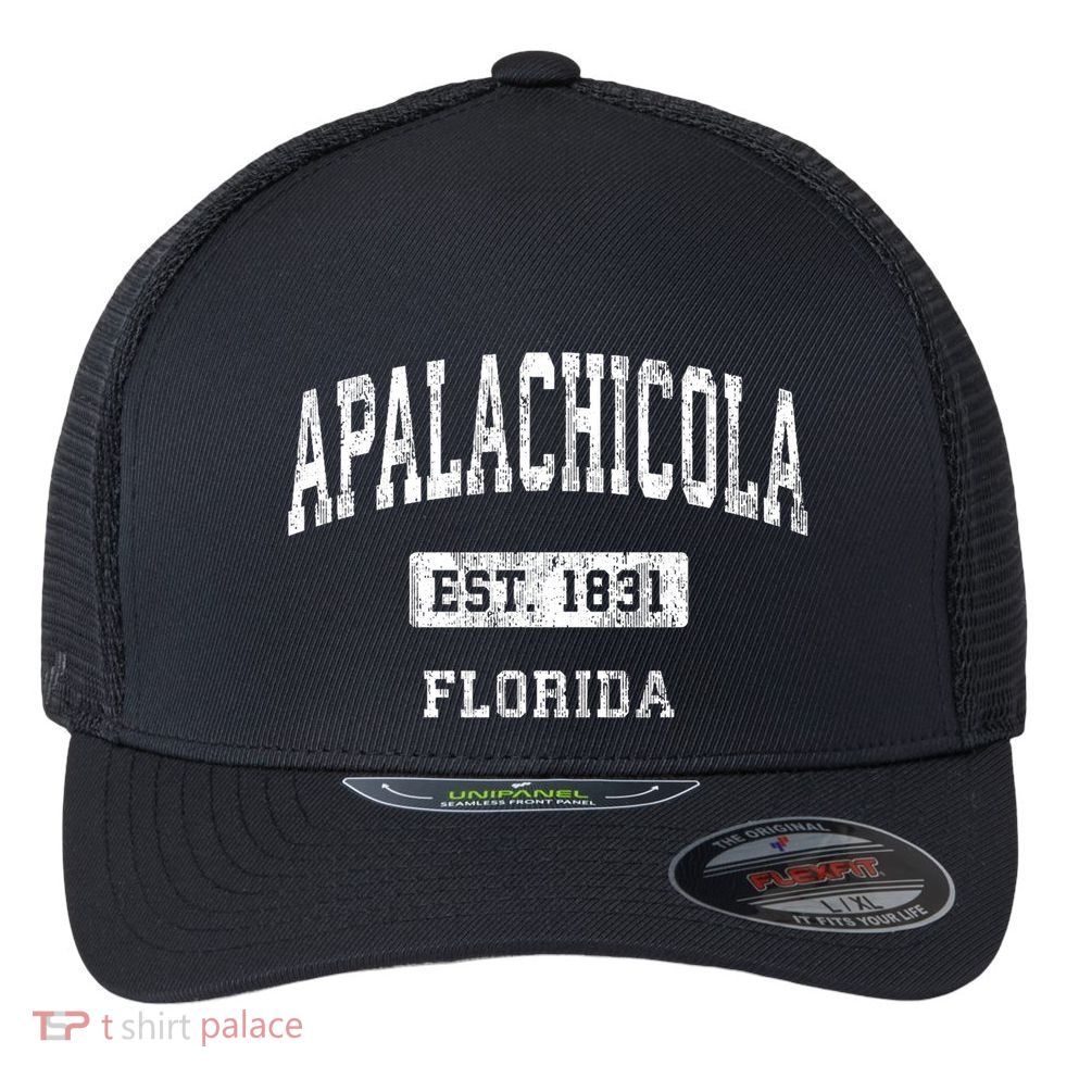 Apalachicola Florida Fl Vintage Sports Established Flexfit Unipanel Trucker Cap