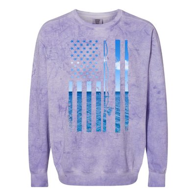 American Flag Fish Fisher Fisherman Funny Bass Fishing Colorblast Crewneck Sweatshirt