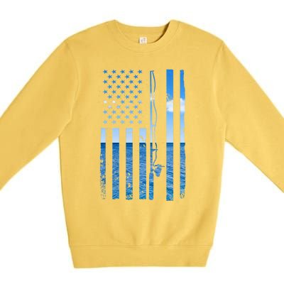 American Flag Fish Fisher Fisherman Funny Bass Fishing Premium Crewneck Sweatshirt