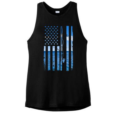 American Flag Fish Fisher Fisherman Funny Bass Fishing Ladies PosiCharge Tri-Blend Wicking Tank