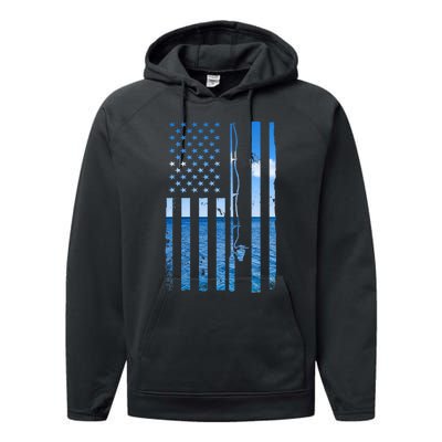 American Flag Fish Fisher Fisherman Funny Bass Fishing Performance Fleece Hoodie