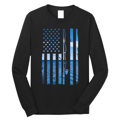 American Flag Fish Fisher Fisherman Funny Bass Fishing Long Sleeve Shirt