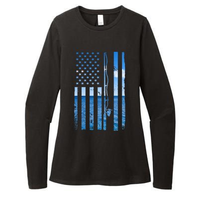 American Flag Fish Fisher Fisherman Funny Bass Fishing Womens CVC Long Sleeve Shirt