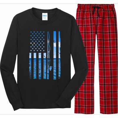 American Flag Fish Fisher Fisherman Funny Bass Fishing Long Sleeve Pajama Set