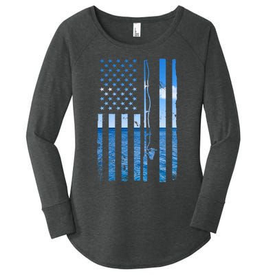 American Flag Fish Fisher Fisherman Funny Bass Fishing Women's Perfect Tri Tunic Long Sleeve Shirt