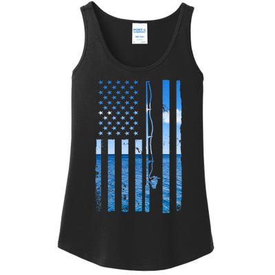 American Flag Fish Fisher Fisherman Funny Bass Fishing Ladies Essential Tank