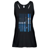 American Flag Fish Fisher Fisherman Funny Bass Fishing Ladies Essential Flowy Tank