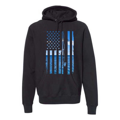 American Flag Fish Fisher Fisherman Funny Bass Fishing Premium Hoodie