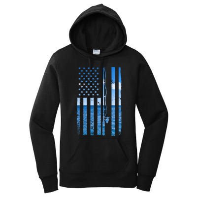 American Flag Fish Fisher Fisherman Funny Bass Fishing Women's Pullover Hoodie