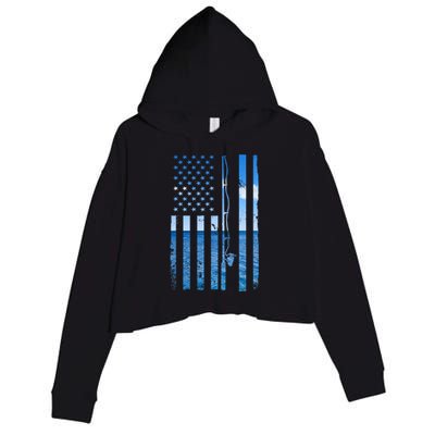 American Flag Fish Fisher Fisherman Funny Bass Fishing Crop Fleece Hoodie