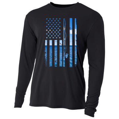 American Flag Fish Fisher Fisherman Funny Bass Fishing Cooling Performance Long Sleeve Crew