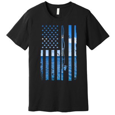 American Flag Fish Fisher Fisherman Funny Bass Fishing Premium T-Shirt