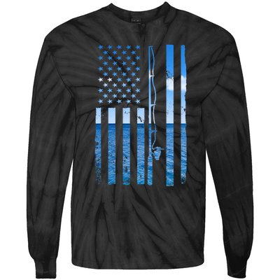 American Flag Fish Fisher Fisherman Funny Bass Fishing Tie-Dye Long Sleeve Shirt