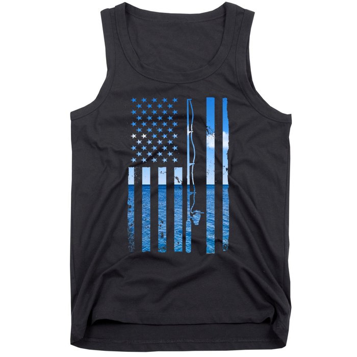 American Flag Fish Fisher Fisherman Funny Bass Fishing Tank Top