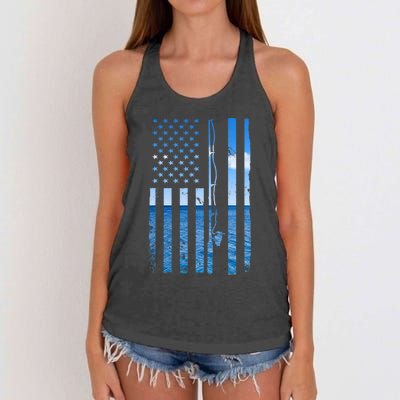 American Flag Fish Fisher Fisherman Funny Bass Fishing Women's Knotted Racerback Tank