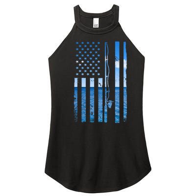 American Flag Fish Fisher Fisherman Funny Bass Fishing Women's Perfect Tri Rocker Tank