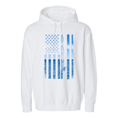 American Flag Fish Fisher Fisherman Funny Bass Fishing Garment-Dyed Fleece Hoodie