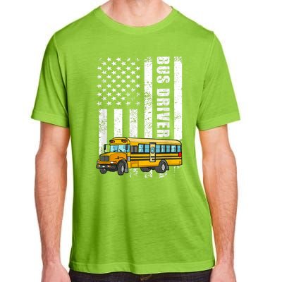 American Flag Funny School Bus Driver Adult ChromaSoft Performance T-Shirt