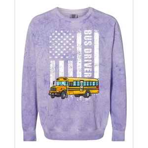 American Flag Funny School Bus Driver Colorblast Crewneck Sweatshirt