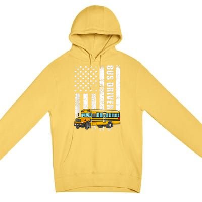 American Flag Funny School Bus Driver Premium Pullover Hoodie