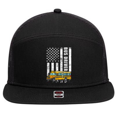 American Flag Funny School Bus Driver 7 Panel Mesh Trucker Snapback Hat