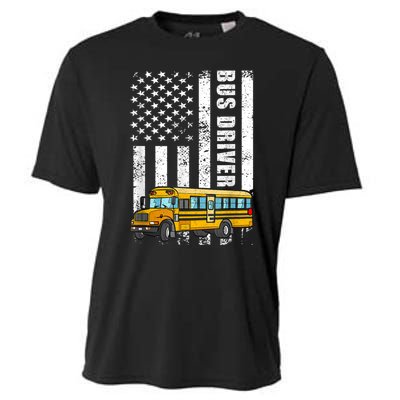 American Flag Funny School Bus Driver Cooling Performance Crew T-Shirt